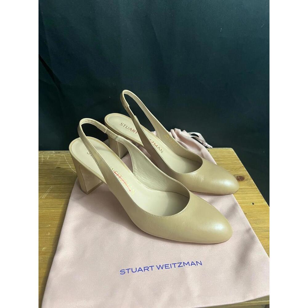 NWOB STUART WEITZMAN VIDA LEATHER 75mm SLINGBACK PUMPS NUDE/BEIGE US 9B/39.5